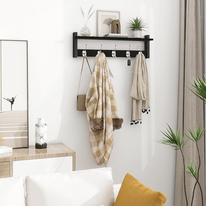 Coat Rack Wall Mount with Shelf, Wooden Coat Hanger - Image 7