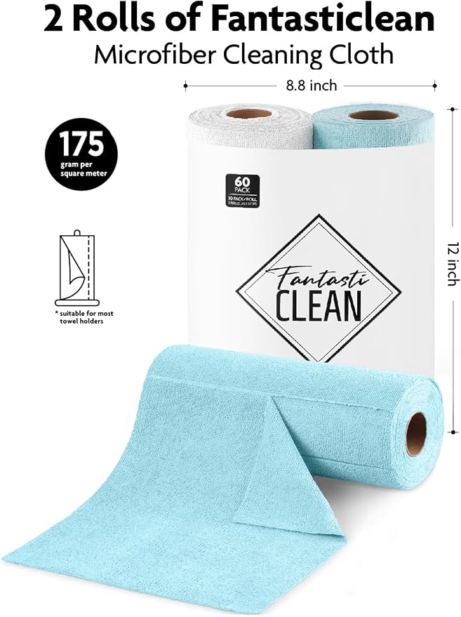 Fantasticlean Microfiber Cleaning Cloth Roll-60 Sheets, Tear-away Microfiber - Image 4