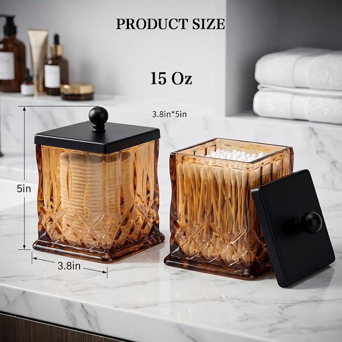 2 Pack 15Oz Amber Q-Tip Holder, Square Thick Glass - Image 6