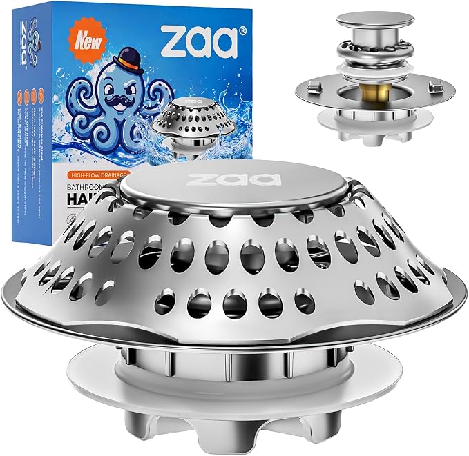 zaa 2 in 1 Bathtub Drain Stopper & Hair Catcher Pop-Up Plug | Upgraded Silver by zaa