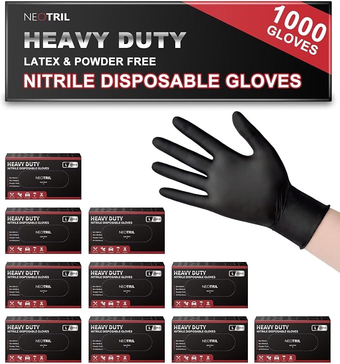 NEOTRIL 6 Mil Heavy Duty Black Nitrile Disposable Gloves, Latex Powder-Free by NEOTRIL