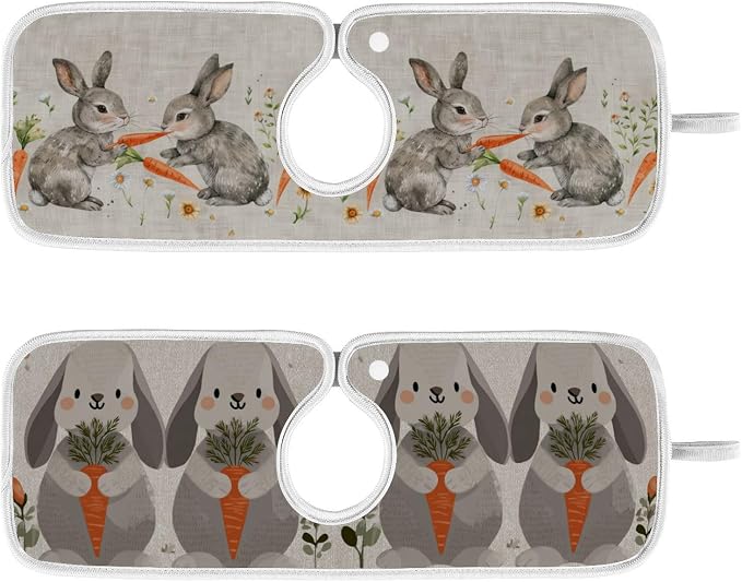 Cute Grey Bunny Carrot Daisy Sink Mat - Image 2