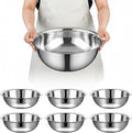 6 Pcs Stainless Steel Mixing Bowls Metal Mixing Bowls Extra Large Basin Salad Bowl with Deeper Edge, Dishwasher Safe, Mirror Finish for Home and Commercial, Silver (13 Inch 7 Qt)