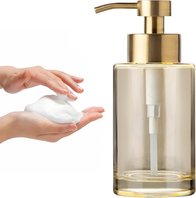 Enra Gold Foaming Soap Dispenser, Thick Glass Bathroom Hand Soap Dispenser | by Enra