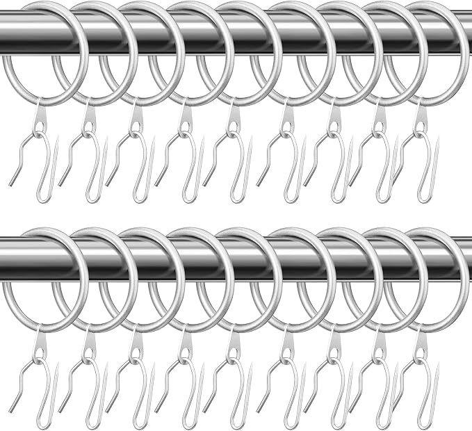 Hotop 60 Pcs 0.98 Inch Curtain Ring and 60 Pcs Pin Hook, Matt Silver | Metal by HOTOP