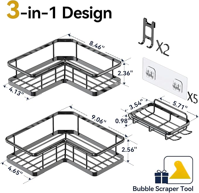 YASONIC Corner Shower Caddy Adhesive, 100% Rustproof Shower Organizer - Image 2