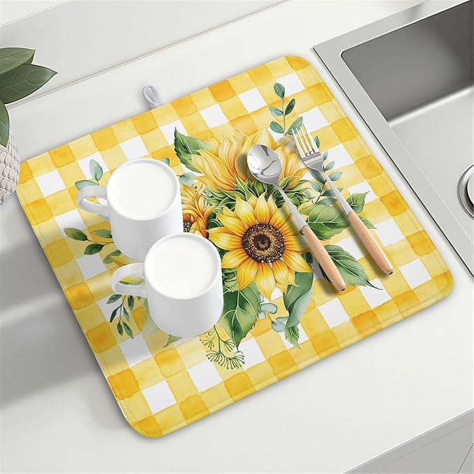 Sunflower Dish Drying Mat 16x18 Inch Absorbent Reversible Summer Sunflower - Image 8