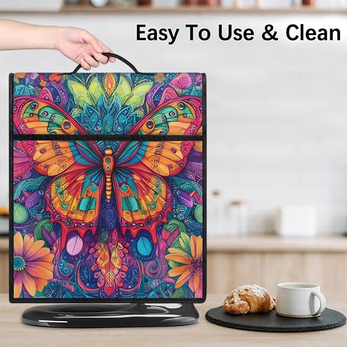 Kitchen Aid Mixer Cover Animal Butterfly Color Flowers Stand Mixer Cover Compatible with 6-8 Quarts Stand Mixers, Dust Covers with Zipper Pocket Foldable Washable Kitchen Aid Organizer Bag