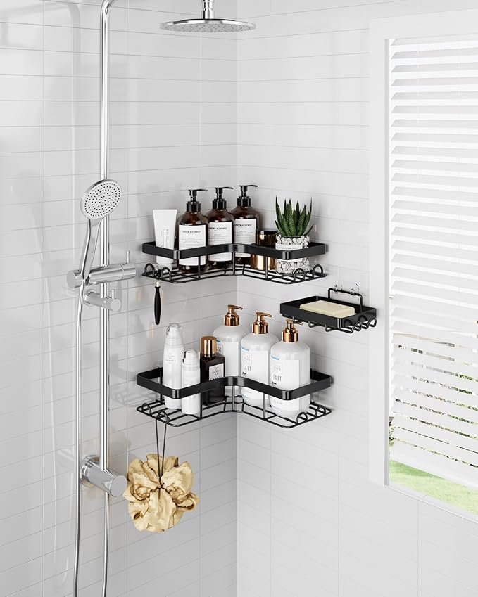 Sakugi Corner Shower Caddy, Soap Holder & Hooks - Image 2