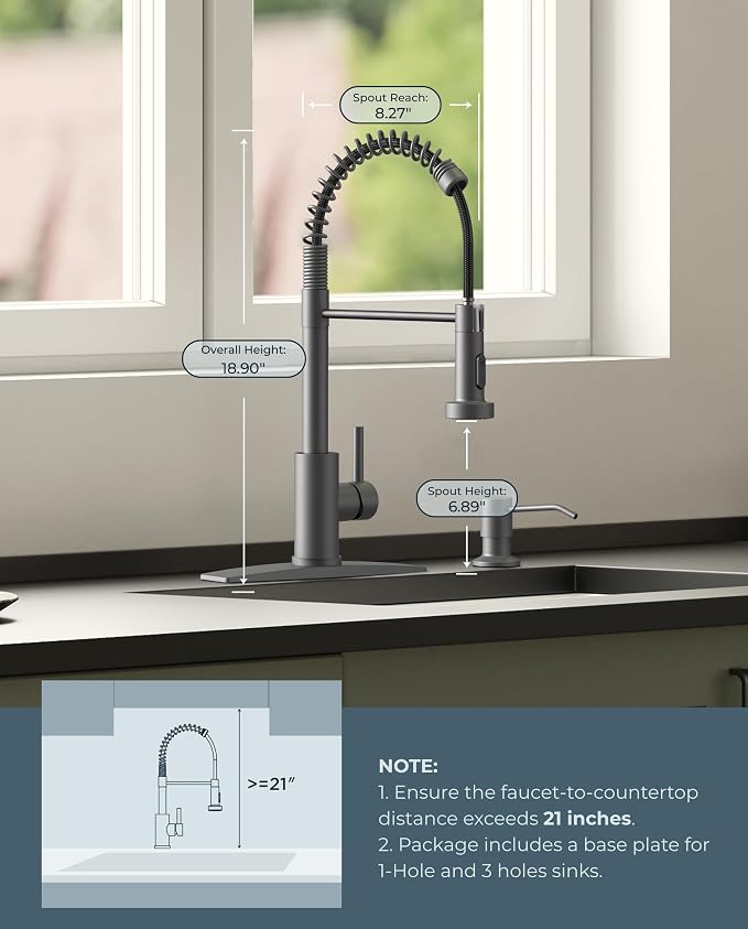 FORIOUS Kitchen Sink Faucet, Pull Down Sprayer, Classic High Arc, Single Handle - Image 5