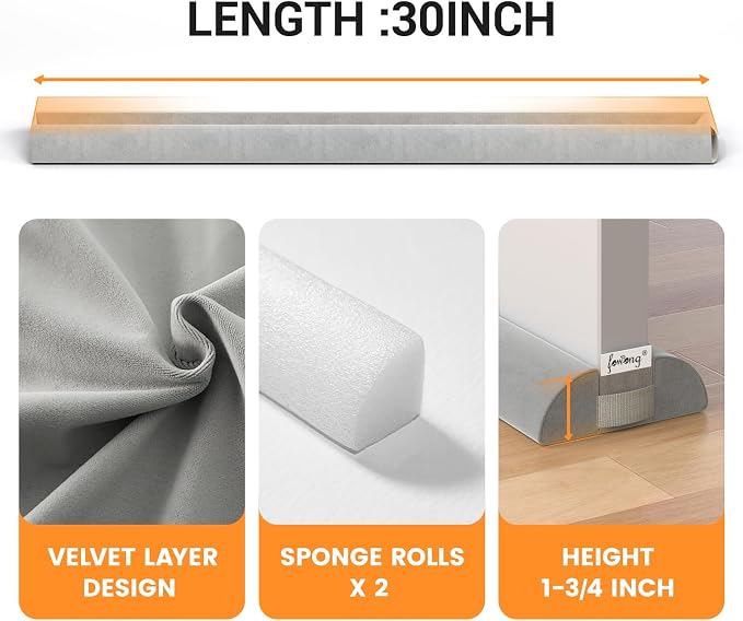 fowong 2 Pack Door Draft Stopper 30" Adjustable Under Door Noise Stopper - Image 5