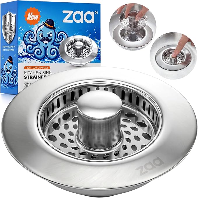 ZAA 3-in-1 Kitchen Sink Drain Strainer, 304 Stainless Steel Sink Stopper by zaa