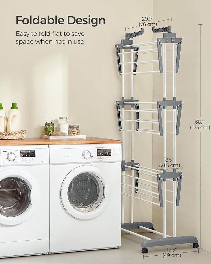 SONGMICS Clothes Drying Rack 4-Tier, Foldable Laundry Rack, Steel | Indoor - Image 7