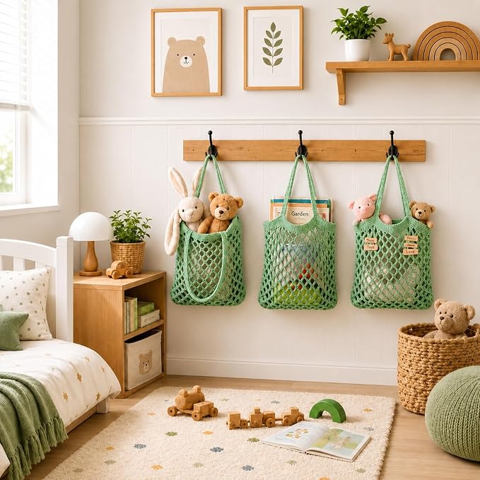 Honeydak 3 Hanging Baskets, Sage Green, Cotton Rope - Image 6