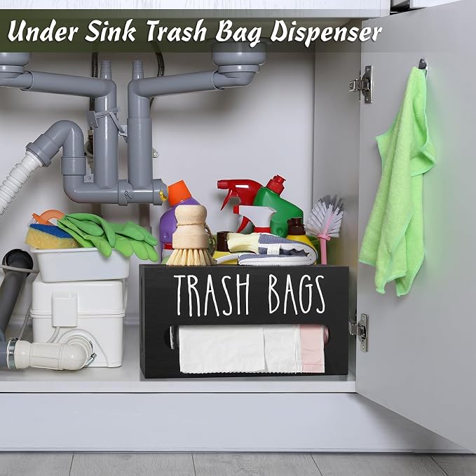 DRASTAR Trash Bag Dispenser, Trash Bag Holder Wall Mount, Wooden Trash Bag - Image 5