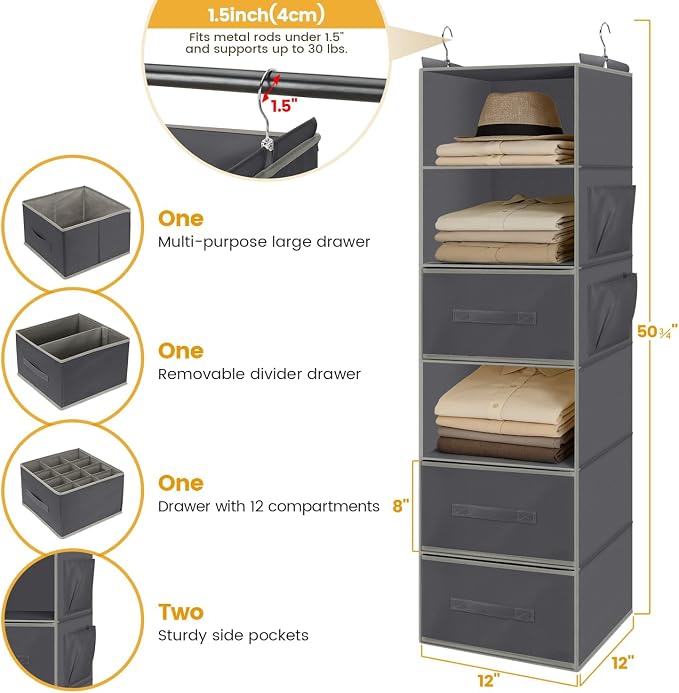 Hanging Closet Organizer 6-Shelf - Image 2
