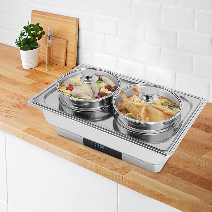 2-Pot Commercial Countertop Food Warmer, Commercial Grade Stainless Bain Marie Steel BuffetElectric Steam Table for Buffet Restaurant 2 x 4L