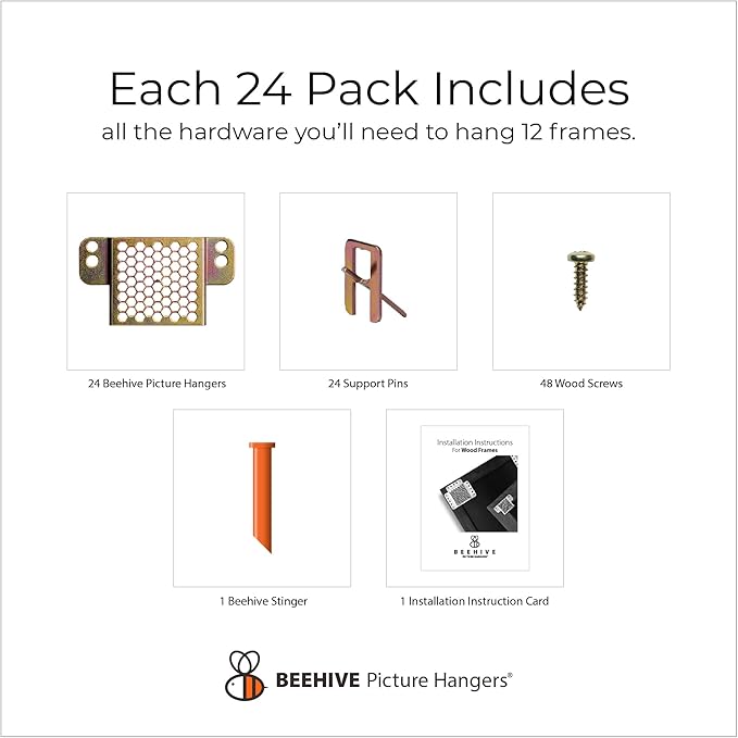 98 Pcs Picture Hanging Kit, The Ultimate Picture Hangers for Wood Frames and Canvases, for use on Drywall, Requires No Measuring or Moving Hardware to Hang Artwork, Hangs 12 Frames