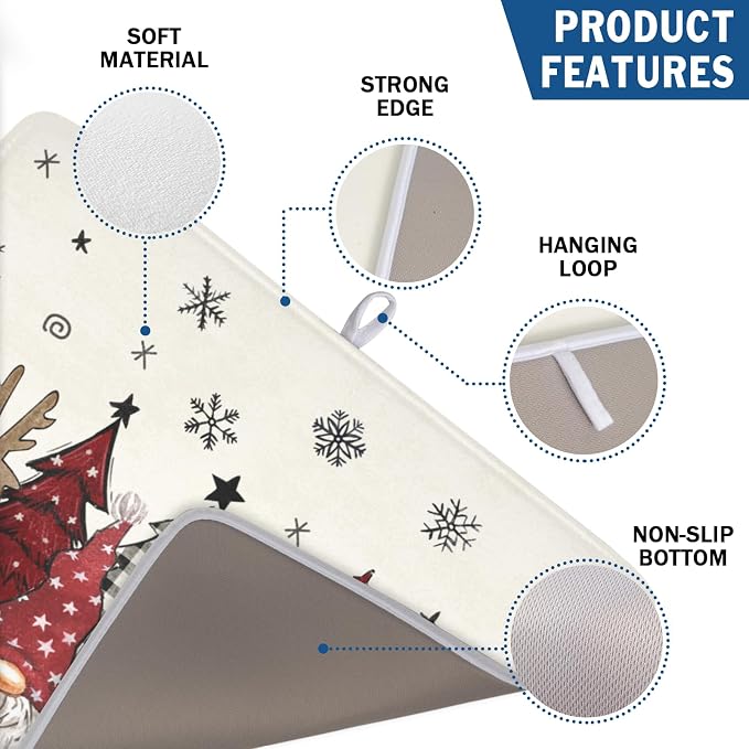 Giwawa Winter Snowman Gnome Dish Drying Mat Xmas Tree Dishes Pad 18"x24" - Image 3