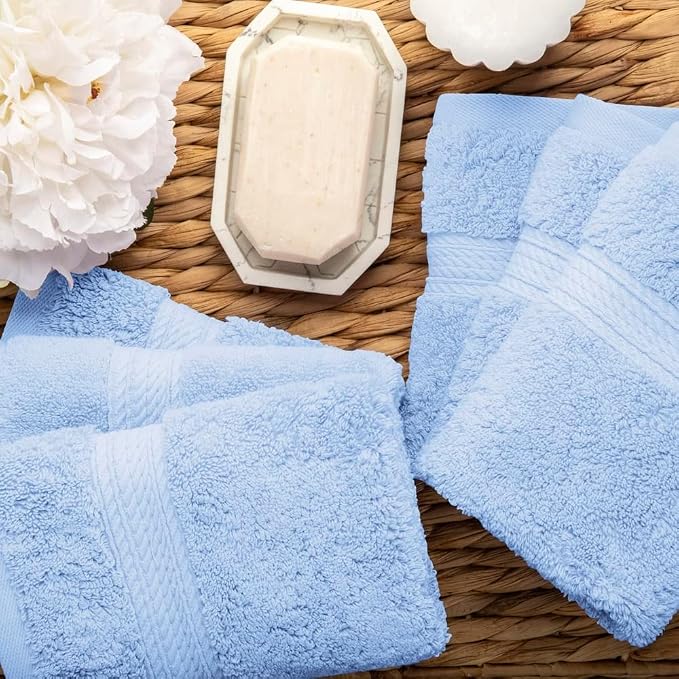Superior Egyptian Cotton Plush & Absorbent, Face Towel Set of 6, Light Blue | - Image 8