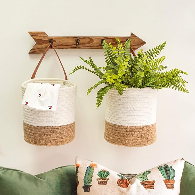 Goodpick 2 Pack Jute Rope Wall Hanging Storage Baskets - Image 3