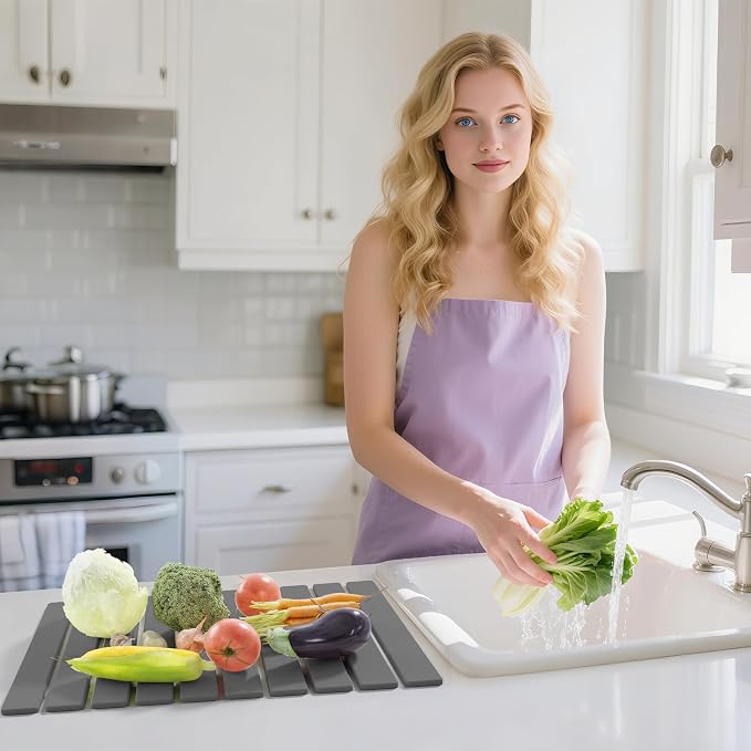 Foldable Stone Dish Drying Mat, 23.6"x15.3" Quick Dry Kitchen Board | Made of - Image 2