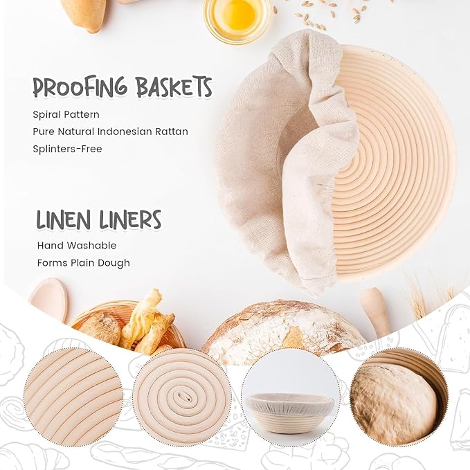 Bread Proofing Baskets 8.5 inch Round Dough Proofing Bowls w/Liners Perfect for Home Sourdough Bakers Baking