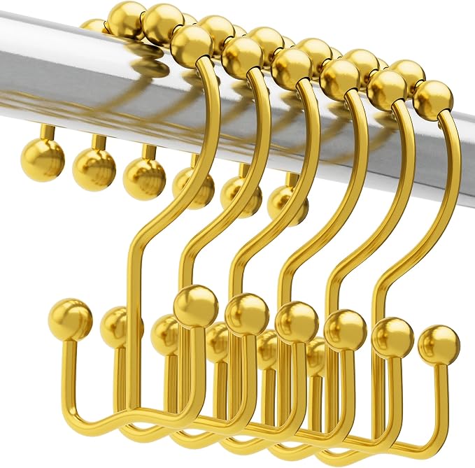 Titanker Shower Curtain Hooks Rings Gold, Metal Double Glide Shower Hooks Rings by Titanker