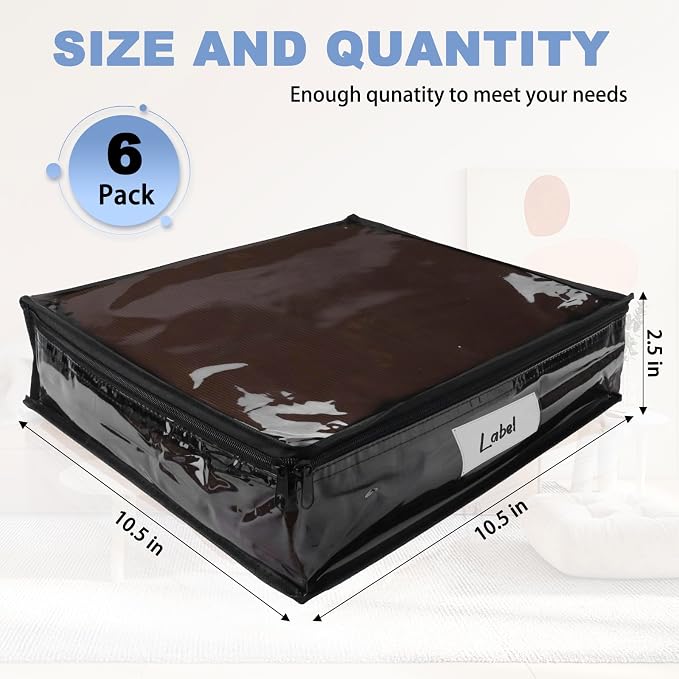 Clear Zippered Plastic Clothes Storage Bags, 6 Pack, Size: 10.5 x 10.5 x 2.5 - Image 2