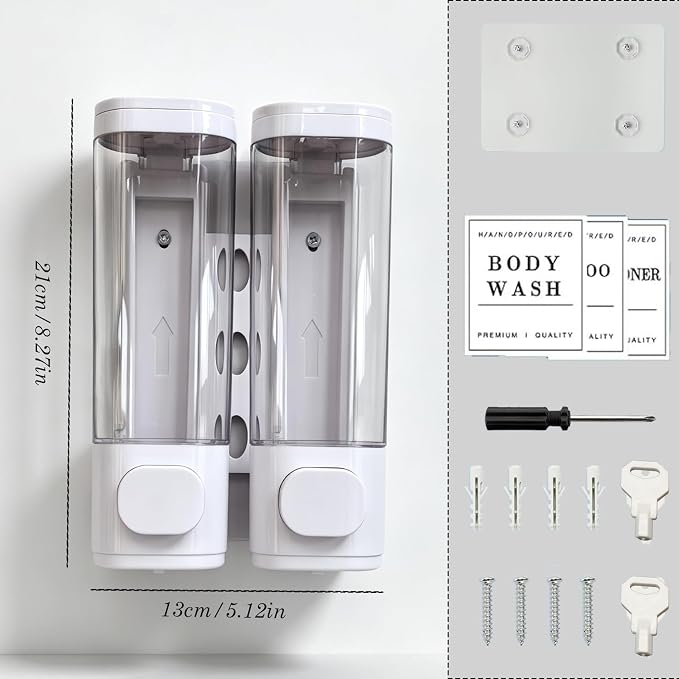 2-Chamber 10oz/300ML White Plastic Hand Wall Mounted Soap Dispensers | - Image 2