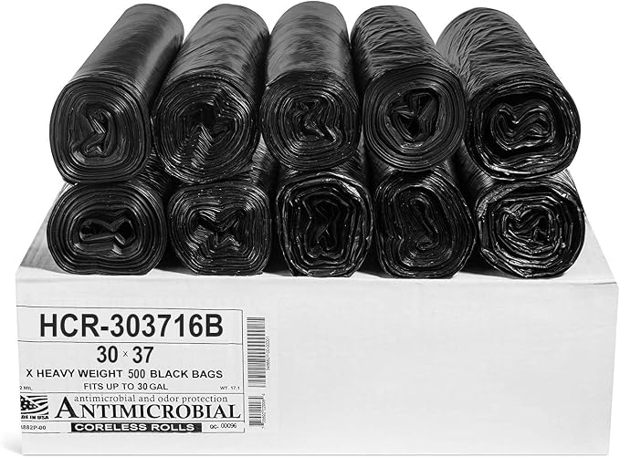 Aluf Plastics 30 Gal Black Trash Bags, 16 Micron by AlufPlastics