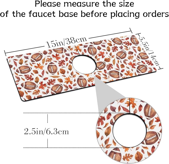 Fall Kitchen Sink Splash Guard Faucet Mat, Football Maple Leaf Autumn - Image 2