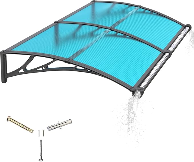 Awning for Door Entrance with Drainage Sink,32x60 Inch Awnings for Doors,Window Canopy Exterior with Plastic Steel Bracket,Polycarbonate Cover,UV,Rain,Snow Protection for House,Porch,Patio,Deck