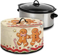 Gingerbread Man Candy Cane Print Slow Cooker Cover Fits 6/7/8 Quart Large Crock Pot Practical Electric Pressure Cooker Cover for Kitchen Christmas Decor, 16 x 14 x 9.6 inch
