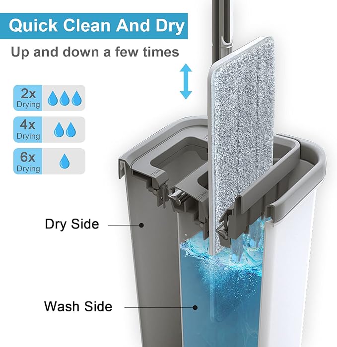 BOSHENG Mop and Bucket with Wringer Set, Hands Free Flat Floor Mop and Bucket - Image 3