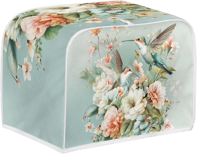 Hummingbird Flower Print 4 Slice Toaster Cover Appliance Dust-proof Bread Maker Cover Kitchen Accessories Decor