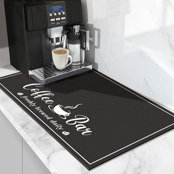CooRug Fashion Coffee Mat, Dish Drying Mat 12" x 20" Black | Hide Stain by CooRug