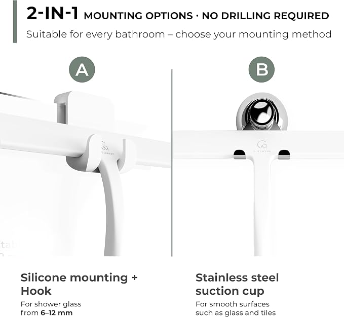 Silicone Shower Squeegee with 3-in-1 No-Drill Mount, Streak-Free & No-Squeak - Image 3