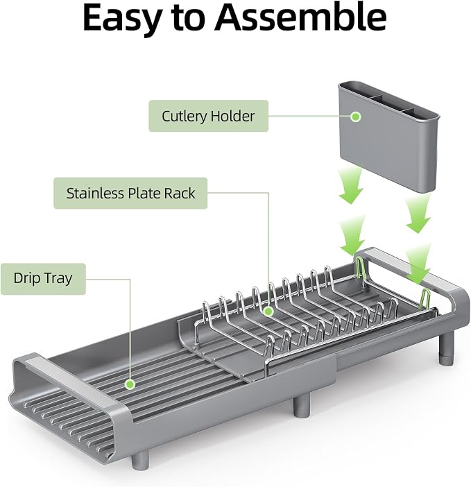 TOOLF Small Dish Drying Rack, Expandable and Space-Saving, Compact Design Fits - Image 8