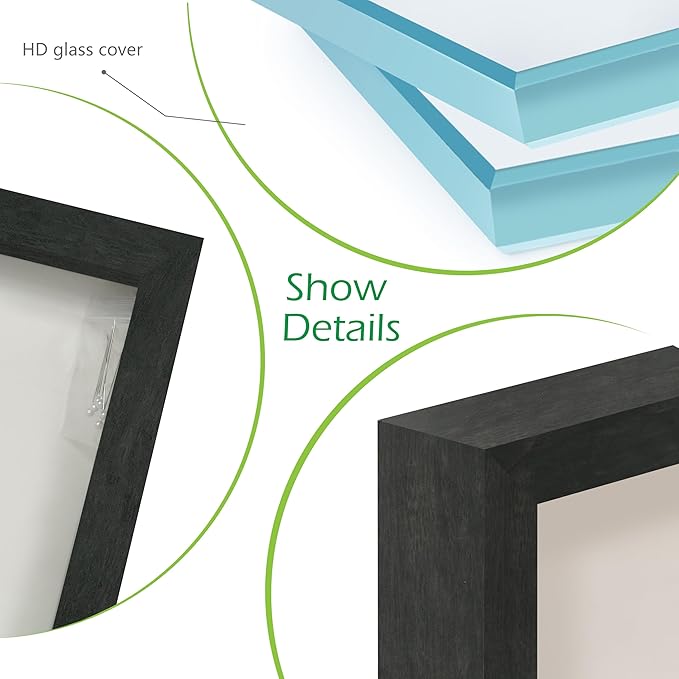 FrameWorks 8.5x11 Driftwood Wooden Shadow Box Frame – Soft Felt Back, Tempered Glass, and Included Elegant White Ball Push Pins
