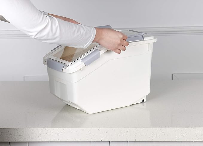 EonTone Pack-2 Grain Storage Container 10 Liter (20 lbs) with Lockable Lid Wheels and Measuring Cup BPA-Free Food Dispenser