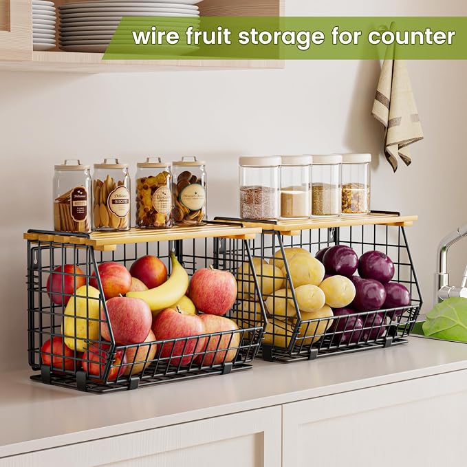 Hanging Fruit Basket for Kitchen, 3 Pack Vegetable Produce Basket - Image 2