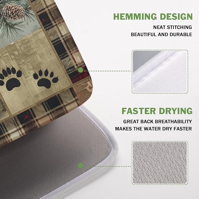 Giwawa Black Bear Dish Drying Mat Forest Cabin Decorative Dishes Pad 16x18 Inch - Image 4