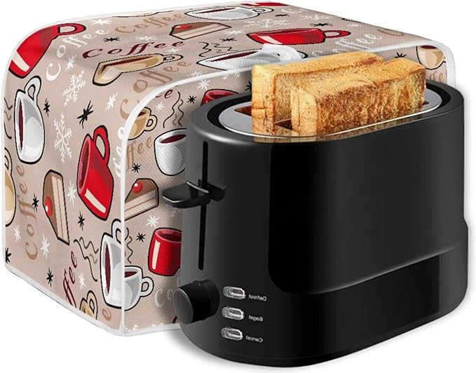 Coffee Snowflake Print Toaster 4 Slice Cover Kitchen Accessories Decor Bread Maker Dustproof Fingerprint Protectors