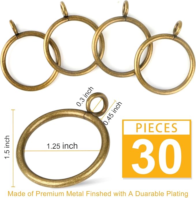 hanitronic Antique Brass Curtain Rings - Image 2