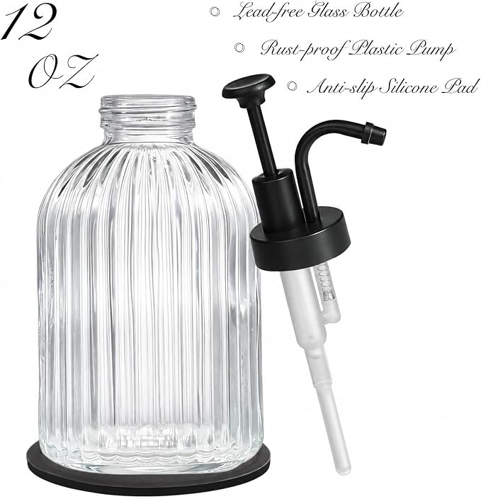 SheeChung 12oz Clear Glass Liquid Soap Dispenser, 1 Pack | Elegant Hand Soap - Image 5