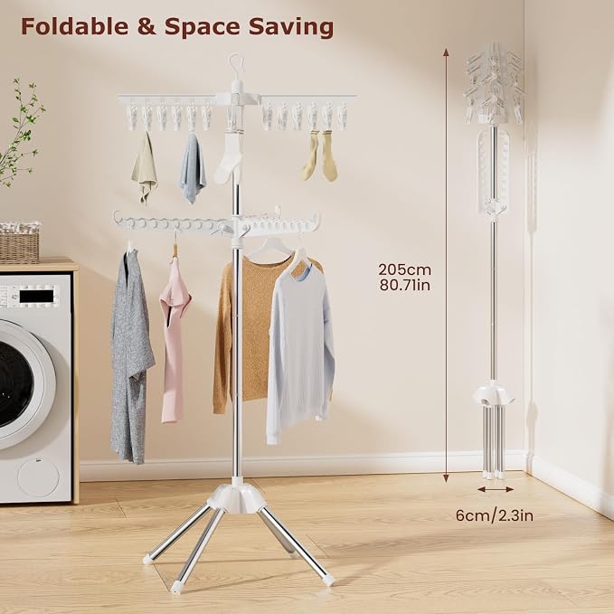 Abiglifty Rotatable and Foldable Clothes Drying Rack, Space Saving Free - Image 2