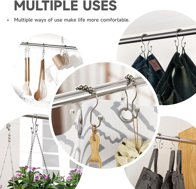 Bathway Shower Curtain Hooks, Shower Curtain Rings Rust Proof Double Hook - Image 6