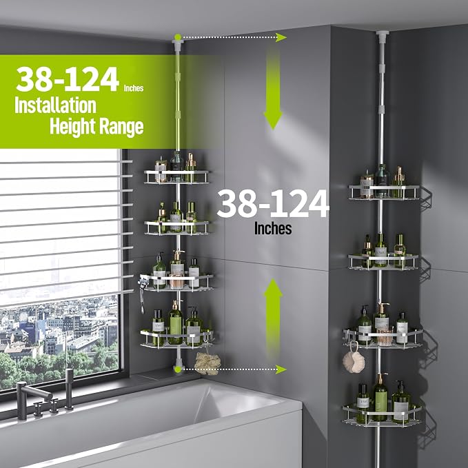 LAMU Corner Shower Caddy Tension Pole, 4-Tier Stainless Steel Organizer - Image 2