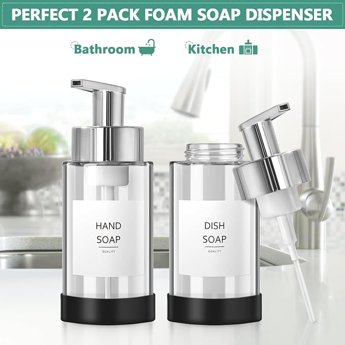RYTOXILO Glass Soap Dispenser, 10 oz/300ml Foaming Soap Dispenser, 2 Pack - Image 8